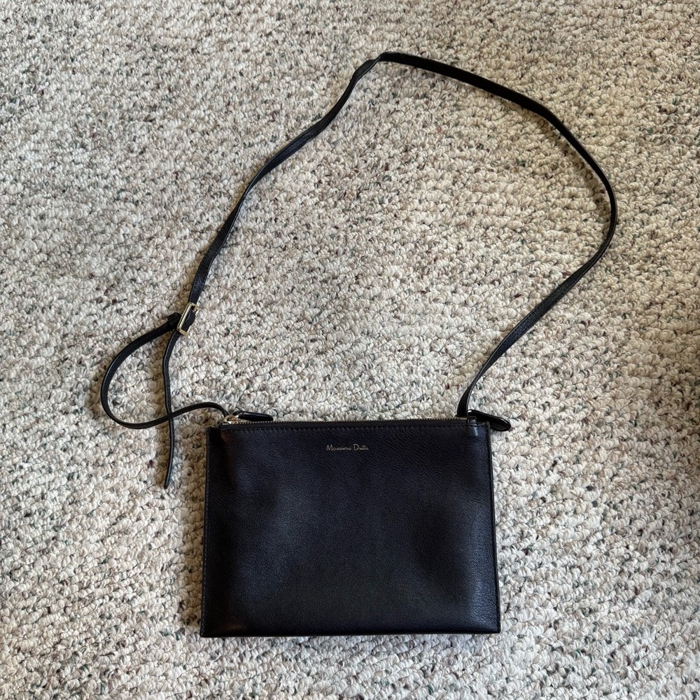 Massimo Dutti Black Leather Crossbody Bag